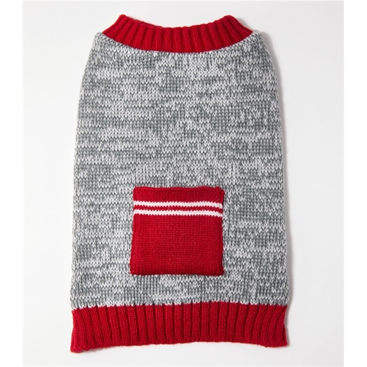 Pull poche gris / rouge