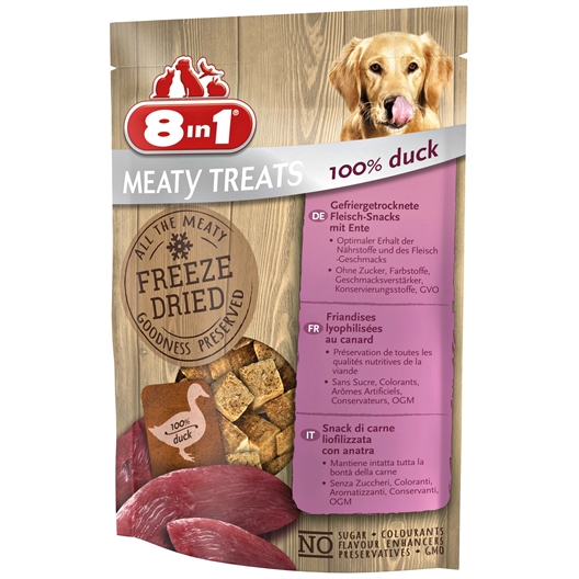 Friandises lyophilisées : poulet, canard ou poulet/carotte